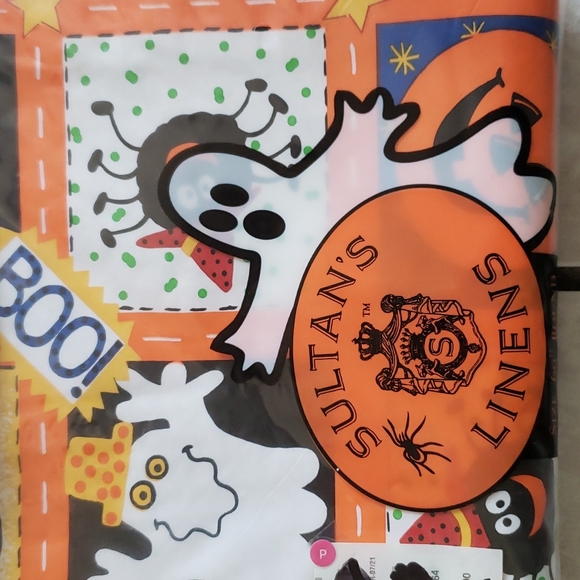 NEW Halloween Party Vinyl Tablecloth Round 60" BOO! Pumpkin Cat Ghost - Picture 4 of 4